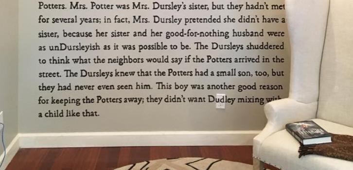 Fã pinta na sua parede a primeira página de Harry Potter e a Pedra Filosofal